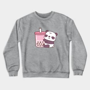 Cute Panda Hugging Strawberry Milk Tea Crewneck Sweatshirt